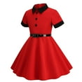 thumbnail image 4 of Spazoro Kids Girls Dresses, Short Sleeve Fashion Solid Color Round Neck Princess Dress for Child Girls Red Size 4-5T, 4 of 5
