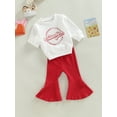 thumbnail image 3 of Bagilaanoe 2Pcs Toddler Baby Girl Valentine's Day Outfits Letter Print Long Sleeve Pullover Tops + Flare Trousers 6M 9M 12M 18M 24M 3T Kids Fall Long Pants Set, 3 of 9