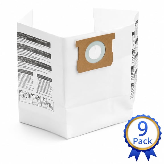 Standard Dust Bag, 9-Pack, VDBMA 3701, Fits HART 4 to 9 Gallon Wet/Dry Vacuum Cleaners