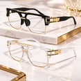 thumbnail image 3 of 2 Pack Fashion Square Sunglasses Unisex Double Bridge Metal Frame Stylish Outdoor Driving Travel Party, 3 of 8