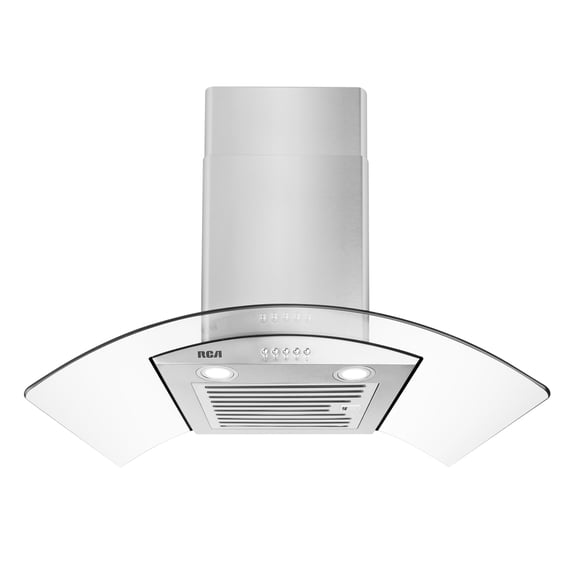 RCA 30 in. Regency Collection 400 CFM Ducted Glass Canopy Wall Mount Range Hood, Push Buttons, LEDs, Stainless Steel