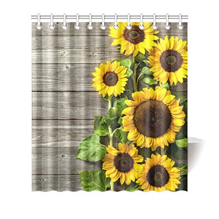 Wood Bathroom Set MKHERT Autumn Sunflowers Wood Pattern Decor Waterproof Polyester Fabric Shower Curtain Bathroom Sets 66x72 inch ()