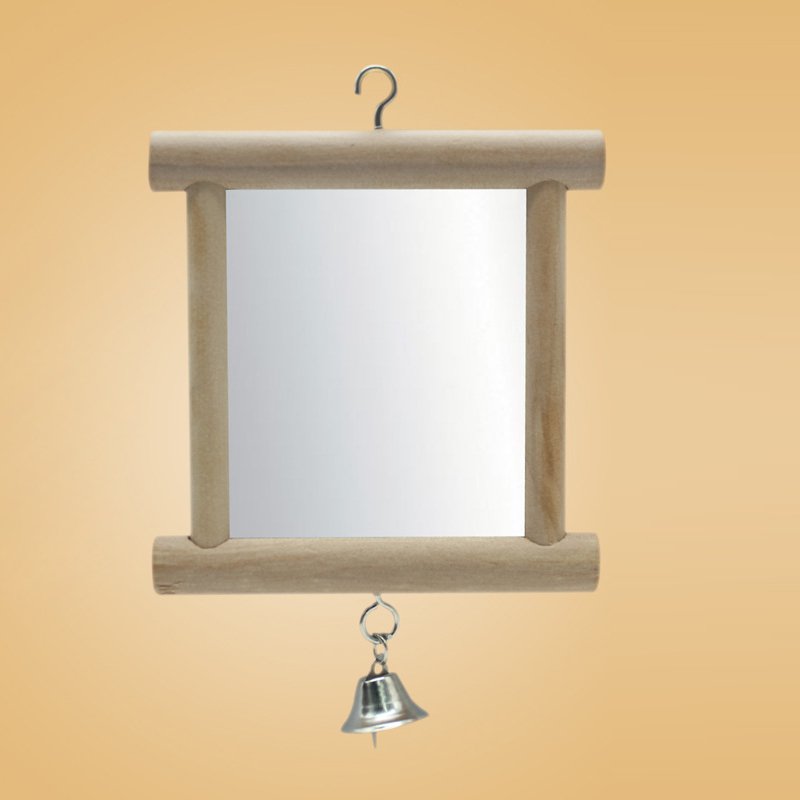 Cockatiel Budgie Canary Bird Mirror Bell Cage Toys, Wood Double Sided