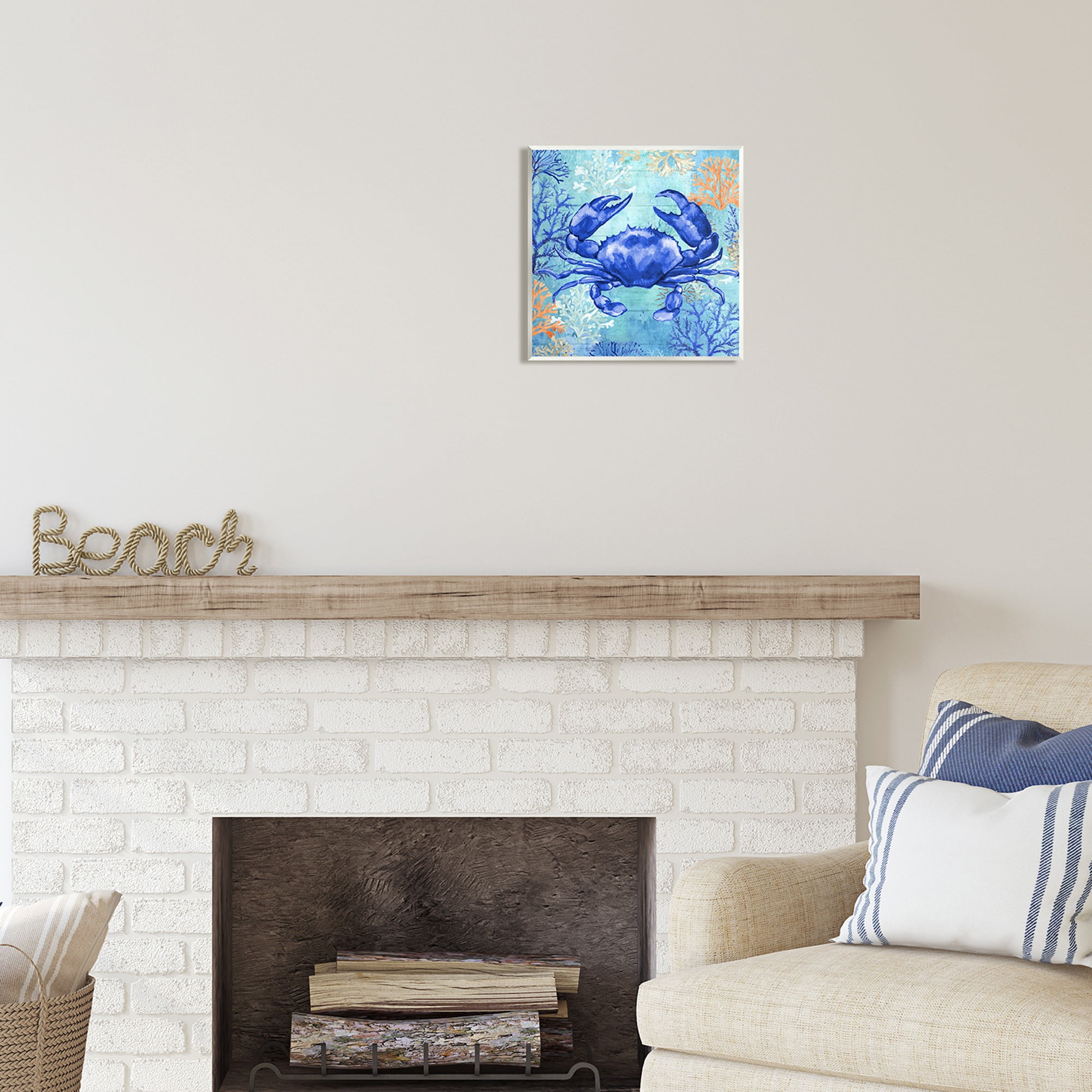 Stupell Industries Blue Crab with Coral Animals & Insects Painting Unframed Art Print Wall Art, 12 x 12