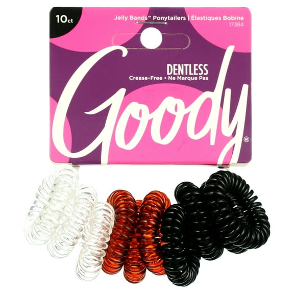 Goody Dentless Jelly Band Mini Coils, Ponytail Hair Accessories, Assorted Colors, 10 Ct