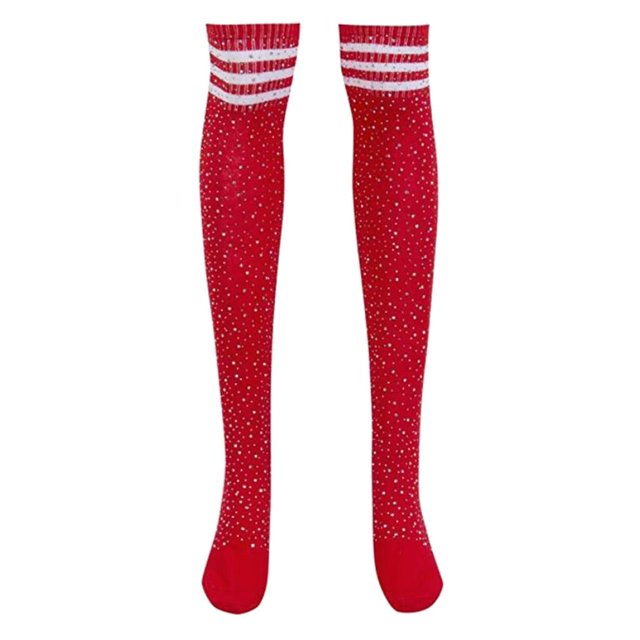 Glitter Stripe Knee - Calcetines altos Calentadores de piernas Medias de muslo rayas bncas Zulema Calcetines por encima de la rodilla