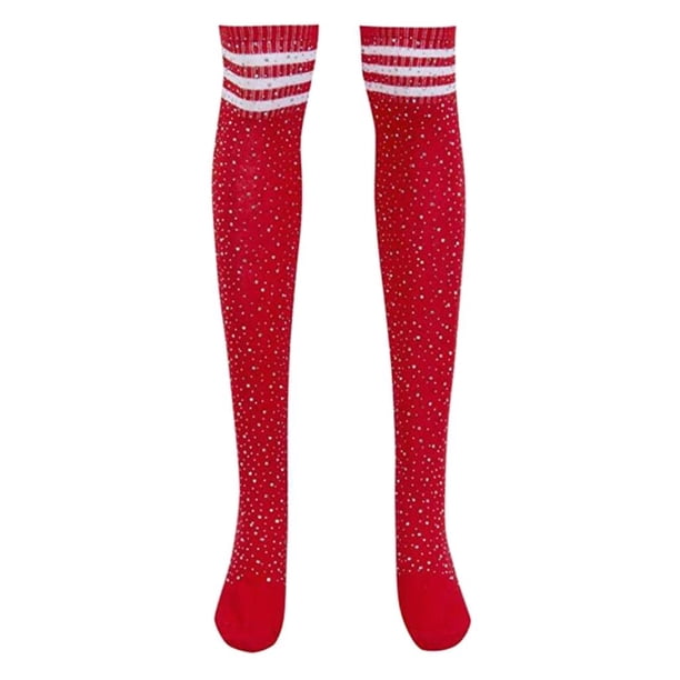 Calcetines por encima de la rodilla Yinane de Navidad Rojo con rayas blancas
