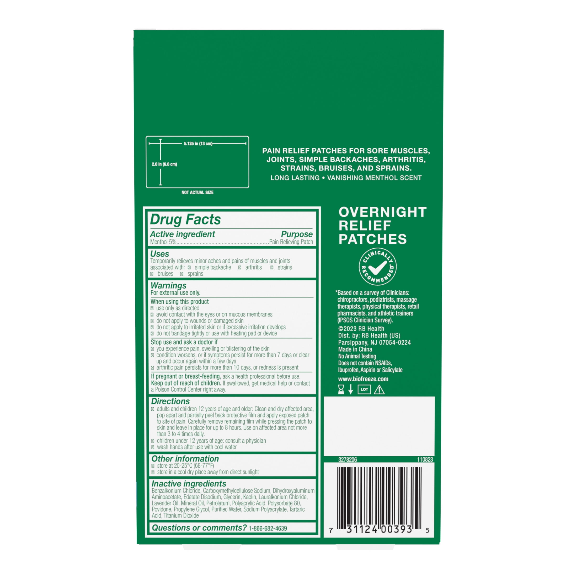 Biofreeze Overnight Pain Relief Patches, Back Knee Muscle Joint Arthritis Pain Relievers, 4 Count