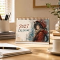 thumbnail image 5 of 2027 Desk Calendar, 8.27 x 5.51 In Large Spiral Bound Monthly Planner with Red Hood Cat Girl Art for Home Office Decor, 5 of 7