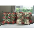 thumbnail image 3 of Ambesonne Christmas Throw Pillow Cover 4 Pack, Leafy Pinecone Poinsettia, 16", Raspberry Green Cream, 3 of 4