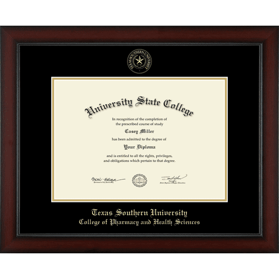 Texas Southern University College of Pharmacy and Health Sciences Diploma Frame, Document Size 17" x 12"