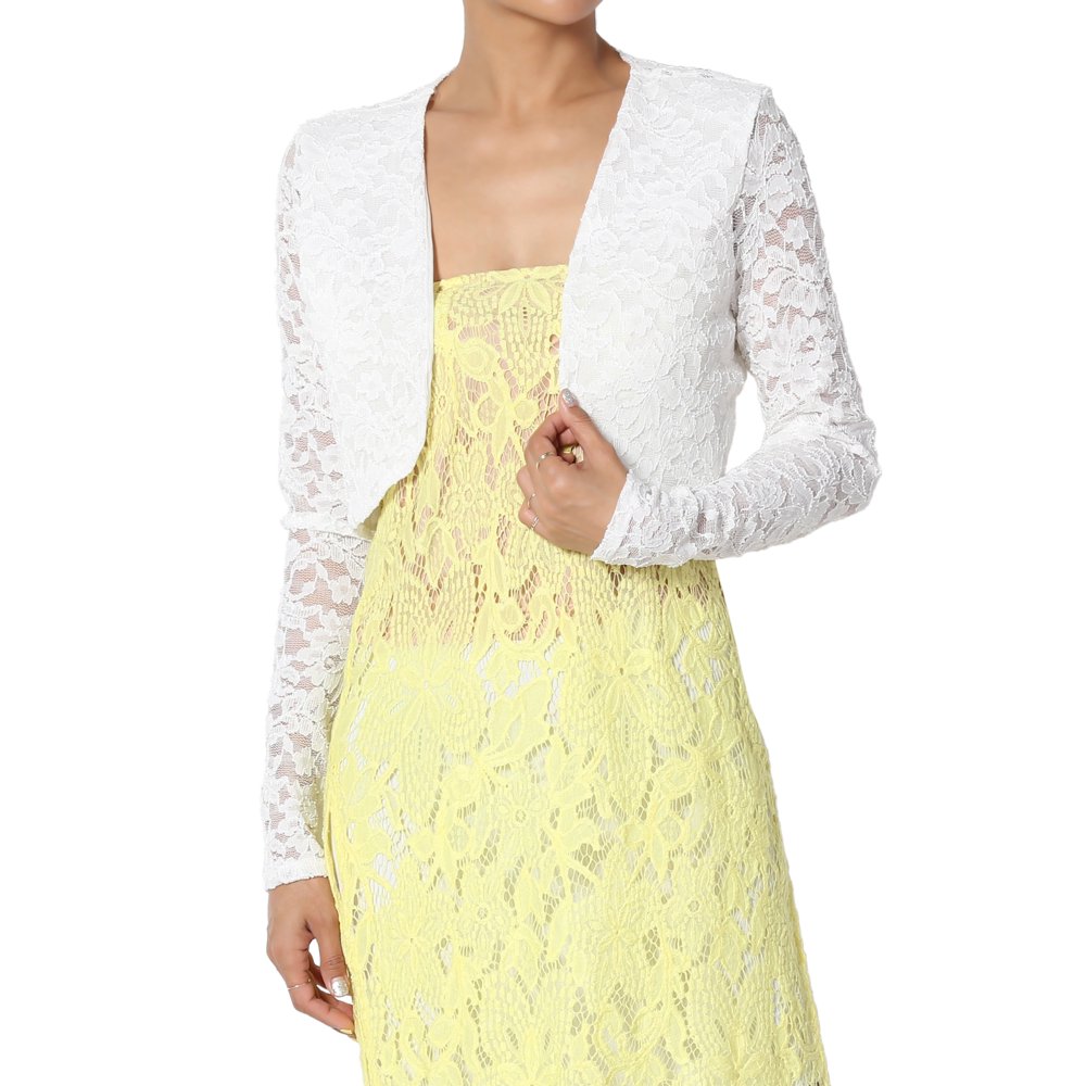 TheMogan TheMogan Junior's Lace Shrug Shawl Collar Long Sleeve Bolero