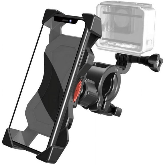 Bike Phone Holder, Bike Motorbike Phone Mount Compatible Camera Handlebar Holder Full Screen 360°Rotate for All GoPro Camera Models/Action with Other 4.5"-7" Smart Phones Adjustable Detachable