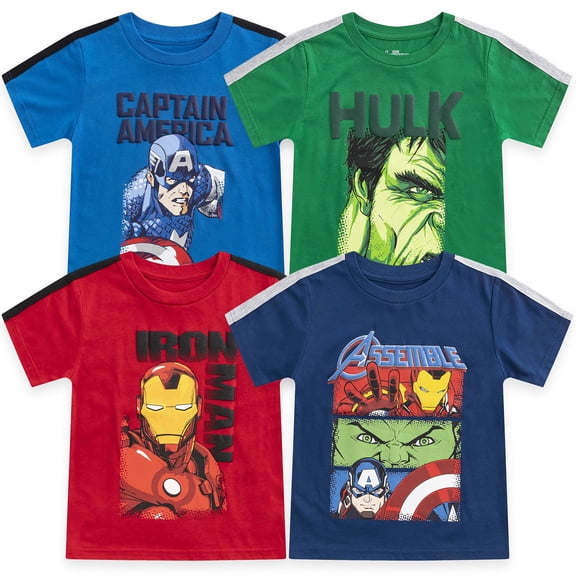 Marvel Avengers Boys' 4-Pack T-Shirts - Iron Man, Captain America, Hulk - Multicolor