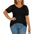 thumbnail image 4 of JWD Plus Size Tops For Women Summer Blouse Waffle Knit Short Lace Sleeve Shirts Plus Size Womens Clothes, 4 of 5