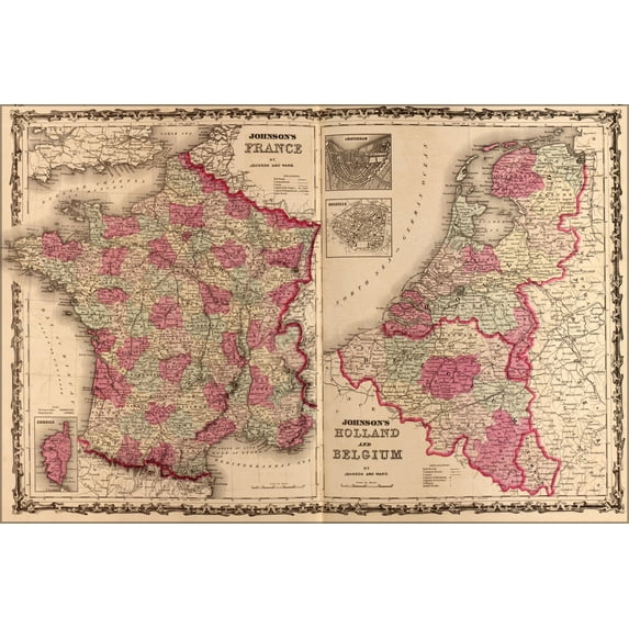 24"x36" Gallery Poster, map of France, Holland and Belgium 1862