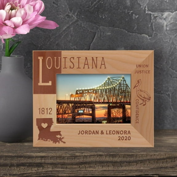 Louisiana Personalized Wooden Frame-5" x 3 1/2" Brown Horizontal