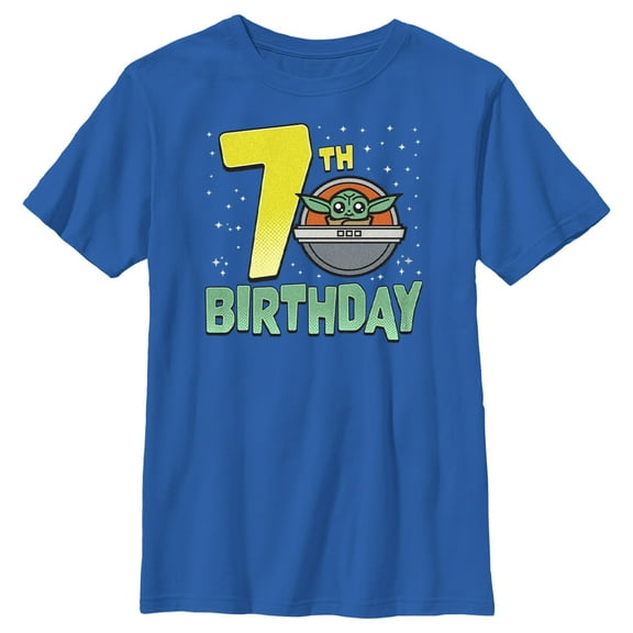Boy's Star Wars: The Mandalorian Grogu 7th Birthday Graphic Tee Royal Blue X Large
