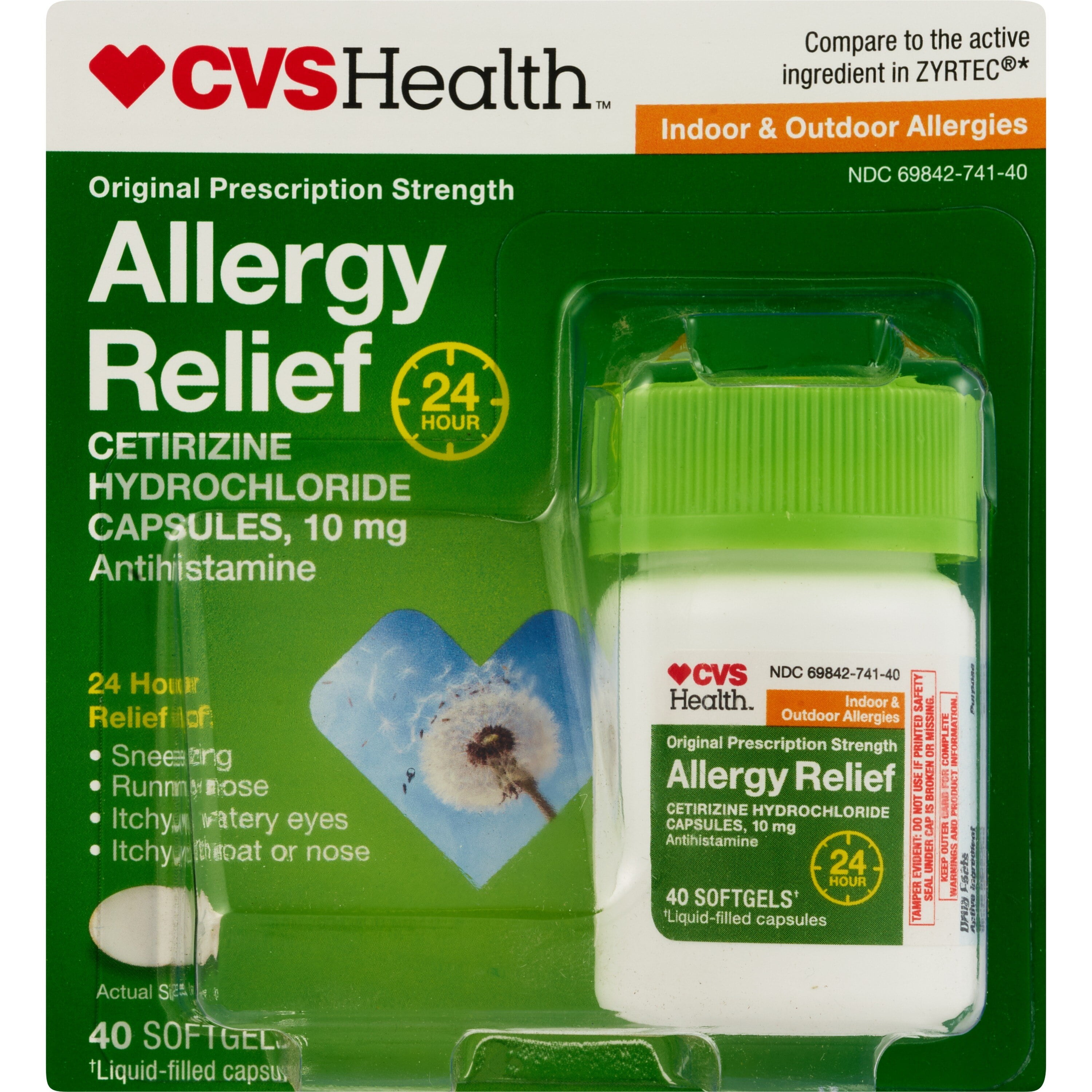 CVS Health Allergy Relief Cetirizine HCl 10 mg, 40 Softgels ( Compare