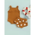thumbnail image 3 of Toddler Baby Boy Girl Summer Clothes Sets Shell Print Strap Button Plaid Knitted Bodysuits+Shorts Tracksuits, 3 of 7