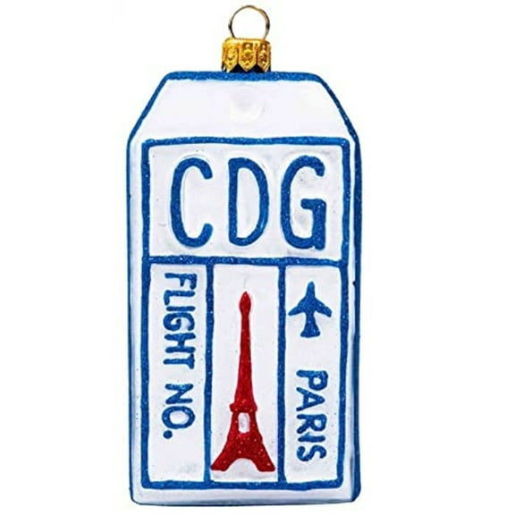 Paris France Luggage Tag Polish Glass Christmas Tree Ornament