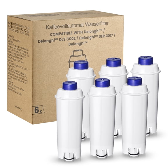 Coffee Machine Filter, Delonghi Filter Replacement for DeLonghi DLSC002, Delonghi Magnifica Evo, Dinamica Plus, ESAM, ETAM, BCO, EC. Activated Carbon Water Filter Cartridges Softener (6 Pcs)