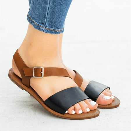 

〖Yilirongyumm〗 Black 38 Sandals Women Comfortable Women Beach Fashion Summer Shoes Flat Sandals Toe Strap Peep Breathable Buckle Women s Sandals