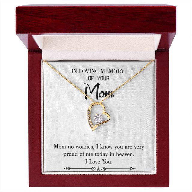 To Mom Remembrance Message Mom no Worries White Forever Necklace w Message Card