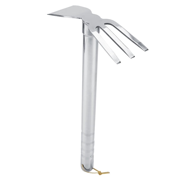 Hoe and Rake 2 in 1 Dual Purposes Steel Mini Rake Rubber Handle Short Claw Rake Cultivator Outdoor Garden Tool for Loosening Soil Weeding Digging,Silver