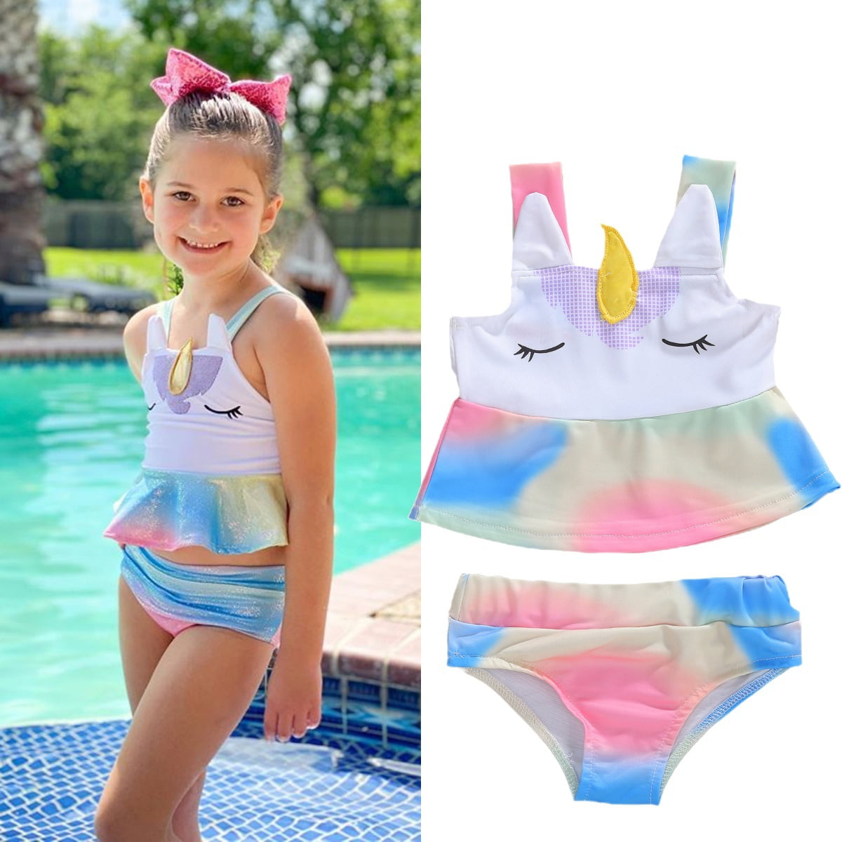 Girls Bathing Suit Two-Piece Swimsuit Toddler Unicorn Swimwear 