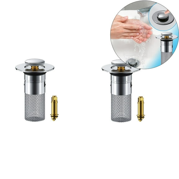 WNFJR 2pcs Bathroom Sink Stopper Hair Catcher, Stainless Steel Pop Up Brass Core Odor Proof Drainage Pipe Sink Plug Drainage Filter, for US 1.1''-1.29'' Drain,with Hair Catcher Anti Clogging Bathroom Sink
