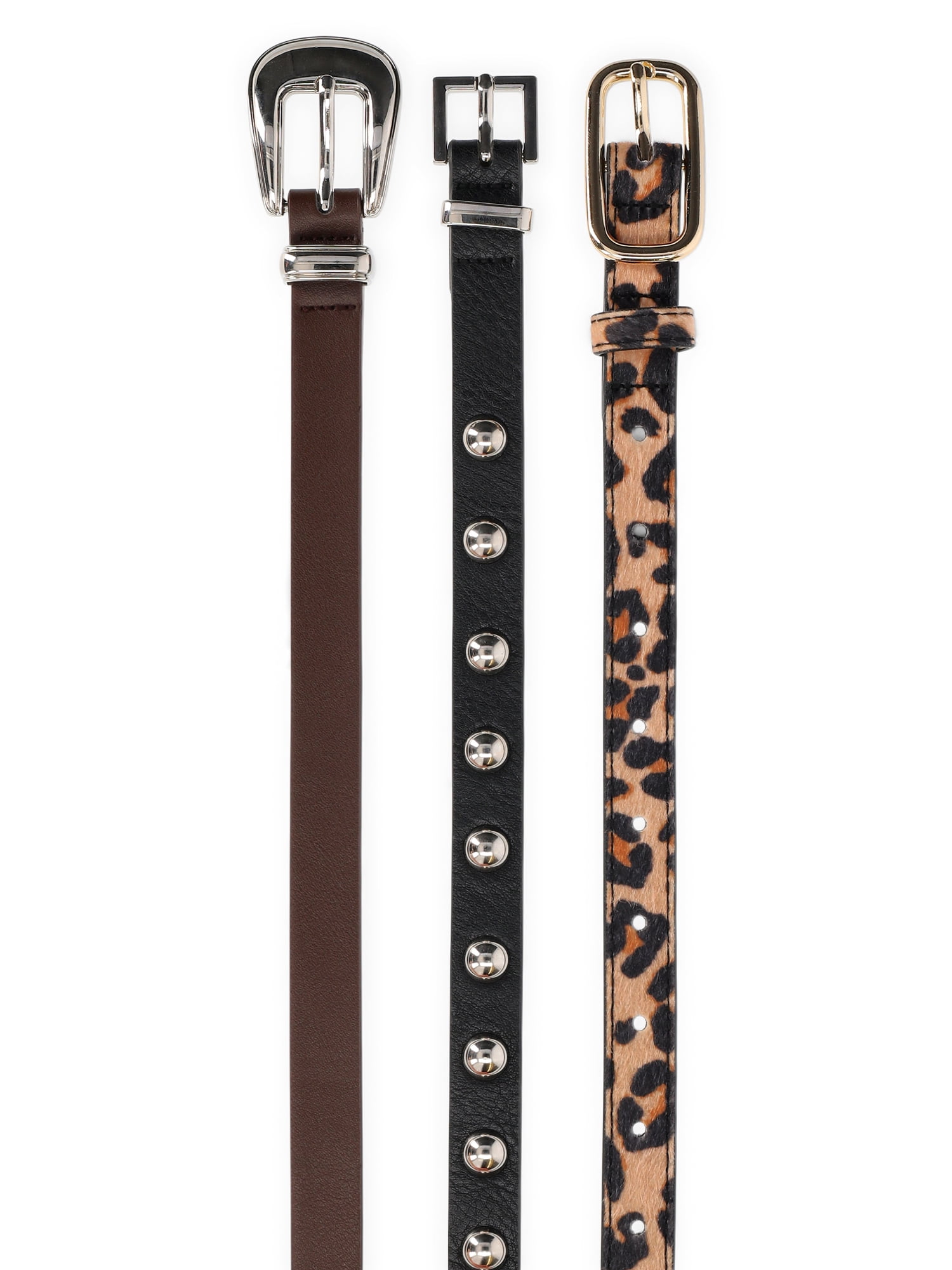 No Boundaries Faux Leather Belts, 3 Pack, Women's S/M-2XL