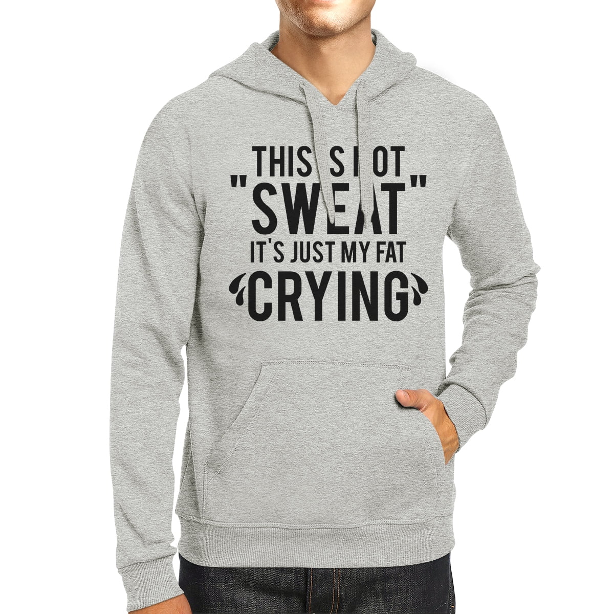 365 Printing Fat Crying Unisex Grey Pullover Hoodie Cute Graphic Gym