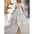 thumbnail image 6 of EASYBRAUS Women Floral Square Neck Puff Sleeve A Line Summer Dress Casual Midi Dress, 6 of 8