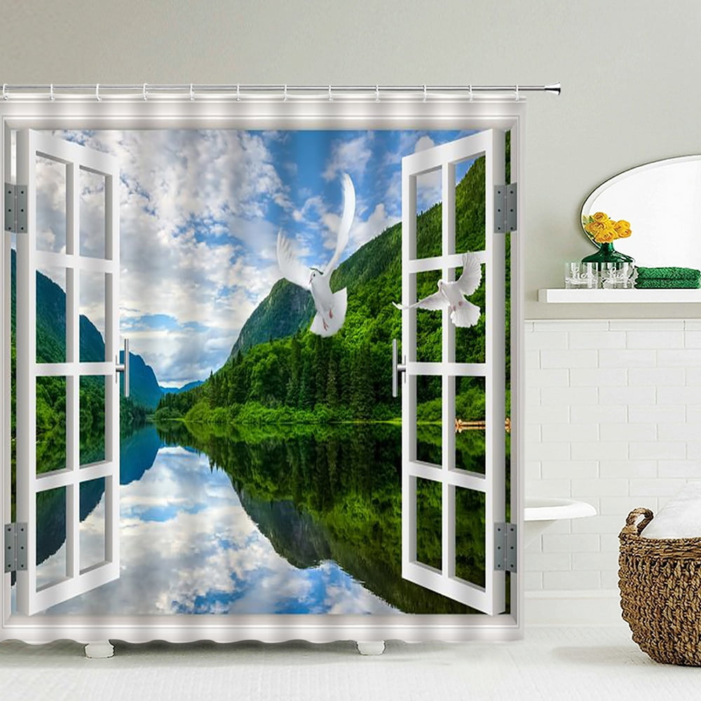 Scenery Outside the Window Shower Curtain 3D Printing Forest Garden