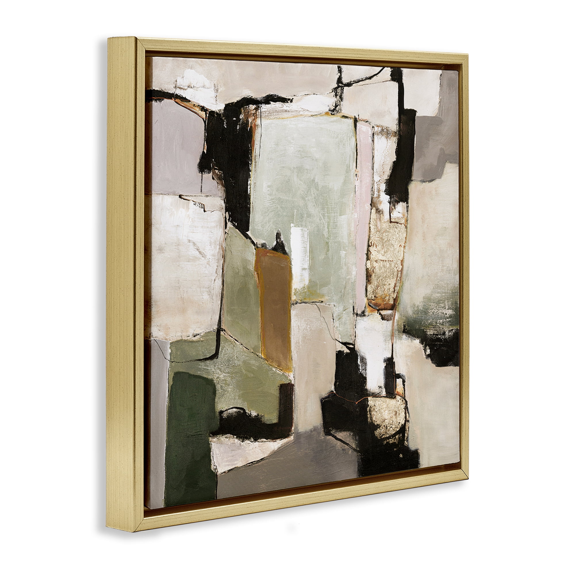 Stupell Industries Blocked Composition Details Abstract Painting Gold Floater Framed Canvas Art Print Wall Art, 18 x 18