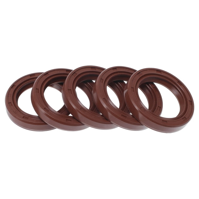 Sello de aceite universal Unique Bargains TC de doble labio con resorte de acero, anillo de sello para eje rotativo 25x35x6mm, caucho FKM de alta presión, marrón, 5 piezas