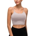 thumbnail image 2 of Gymayou Women Thin Strap Sports Bra Crop Cami Tank Tops Padded Support Scoop Neck Yoga Bralette Workout Vest for Gym Running Daily Light Brown L, 2 of 5