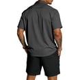 thumbnail image 4 of Hogleaql Men's 2 Pieces Summer Set Button Down Short Sleeve Shirts and Shorts Beach Set with Pockets Elastic Waist Vacation Lightweight Loose Matching Tracksuits Black 2XL, 4 of 4