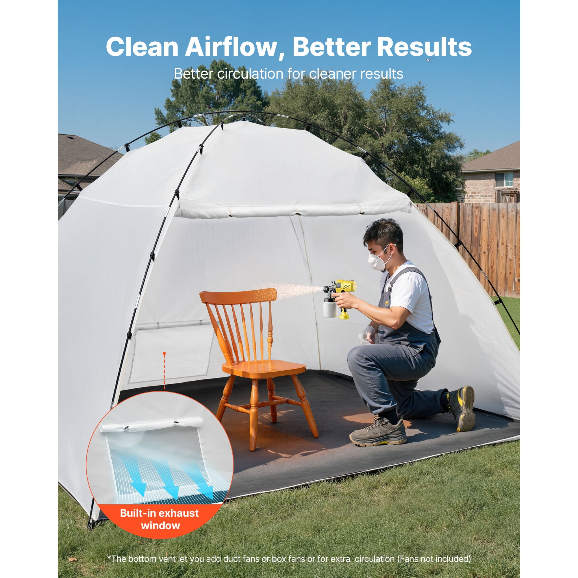 KFFKFF Portable Paint Booth Tent, 116.14 x 114.96 x 79.53 inch Spray Shelter with Floor & Mesh Screen, Spacious Oxford Tent for Painting Furniture and Cabinets