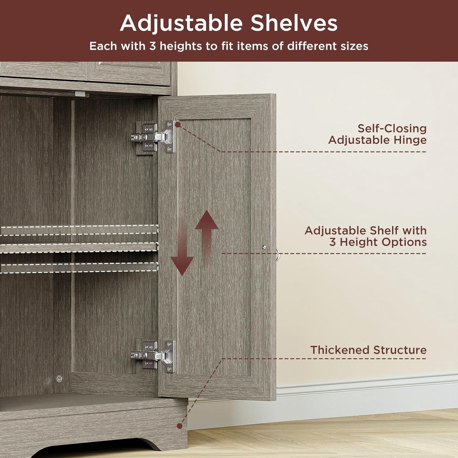 Vabches 42.72"H Kitchen Pantry Storage Cabinet with 2 Drawers & 2 Doors, Vintage Floor Cabinet with Adjustable Shelves and Open Shelves for Kitchen,Living Room,Home Office