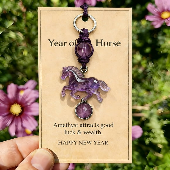 QTOCIO Lucky Amethyst Crystal Horse Keychain