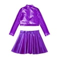 thumbnail image 4 of iEFiEL Girls 2Pcs Metallic Latin Jazz Cheer Performance Dance Costume Long Sleeve Crop Top with Pleated Skirt Purple-A 8, 4 of 7
