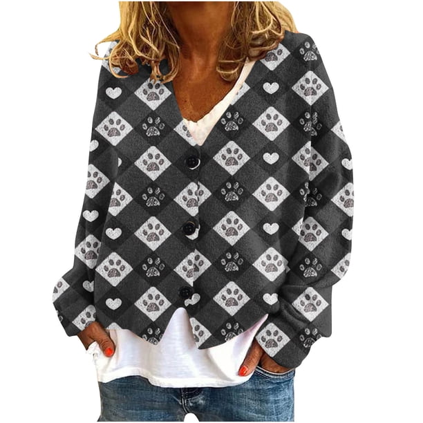 Puntoco Chaqueta De Punto Informal Con Botones Y Estampado De Otoño E Invierno Para Mujer, Abrigo De Felpa