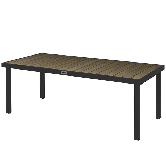 74.8" Rectangular Outdoor Patio Dining Table for 8, Weather-Resistant HDPE Wood-Like Top & Aluminum Frame, Natural Wood and Black Garden Table for Backyard, Poolside, and Porch