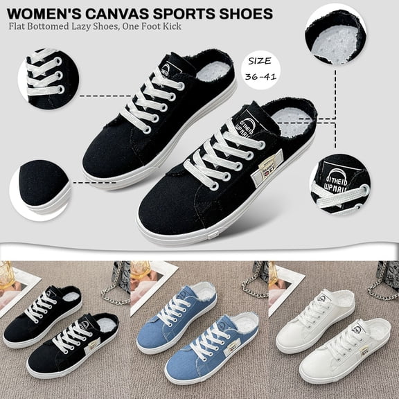 Women's Denim Mule Sneakers, Slip-On Canvas Mules Comfortable Sole Round Toe Trainers Breathable Flat Clogs Shoes,36