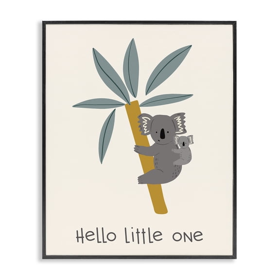 Stupell Industries Hello Little One Koalas Quotes and Sayings Painting Black Framed Art Print Wall Art, 11 x 14