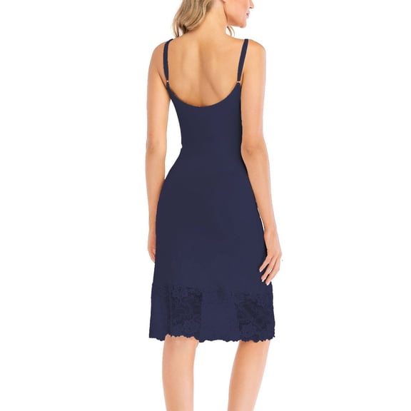 QUNYINEY Casual Spring Dresses for Women Solid Sleeveless Slip Dress A-Line Crew Neck Lace Midi Sundress