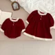 thumbnail image 3 of Ropa de primavera para nuevas hermanas, Body de encaje con cuello con volantes para niñas, vestido de princesa con mangas abullonadas de encaje rojo, ropa de Año Nuevo, 3 of 6
