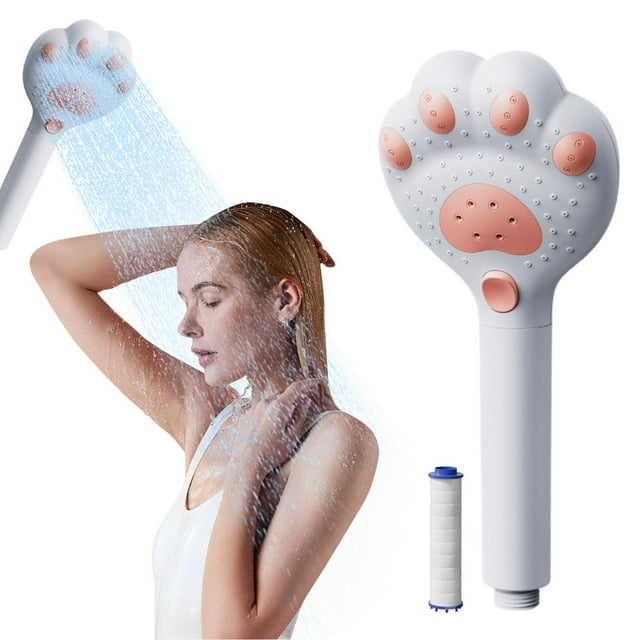 Fufafayo Pommeau de Douche à Main à Moins de 5 $, Pommeau de Douche Mignon en Forme de Patte de Chat avec 3 Modes de Pulvérisation, Pommeau de Douche avec Embouts en Silicone pour Salle de Bain